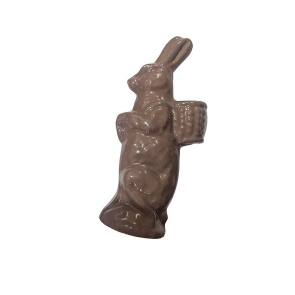 Vintage Ceramic Chocolate  brown  Bunny Rabbit Figurine With Basket  9" - Picture 1 of 8
